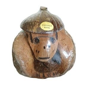 Coconut Monkey Coin Bank Islander Hand Carved from the Philippines Hawaii Style